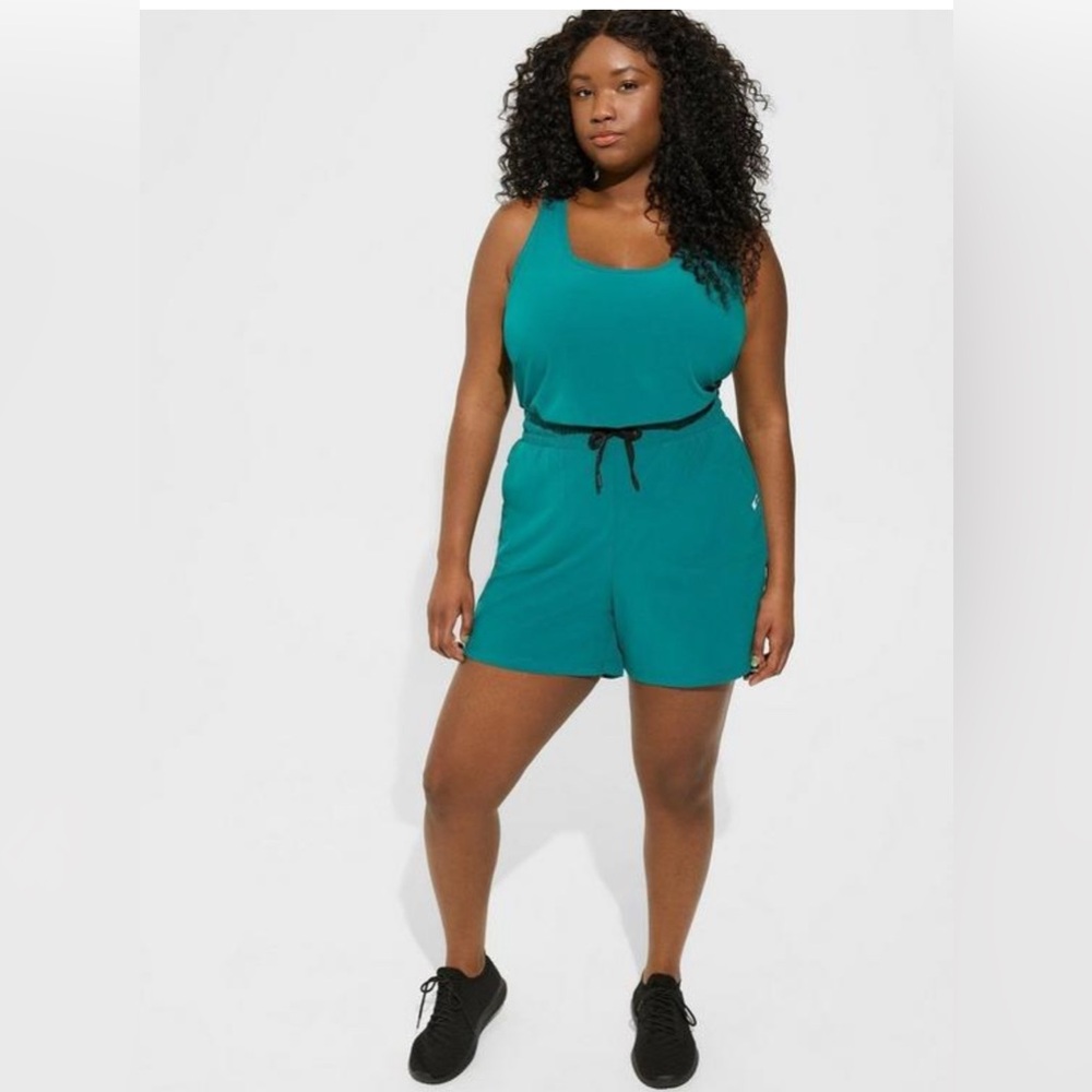 Stretch Woven Active Romper With Surplice Back
